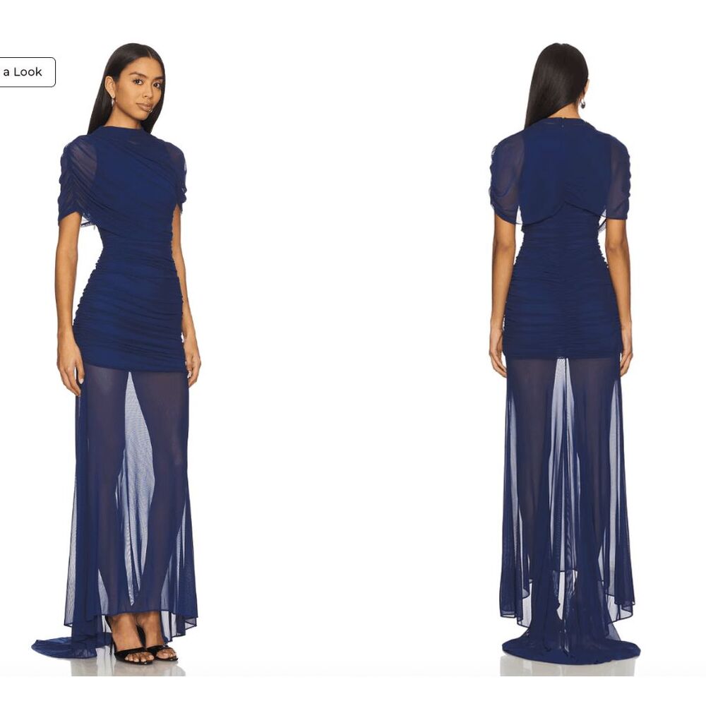 Amanda Uprichard Evianna Gown In Navy Size Medium $297